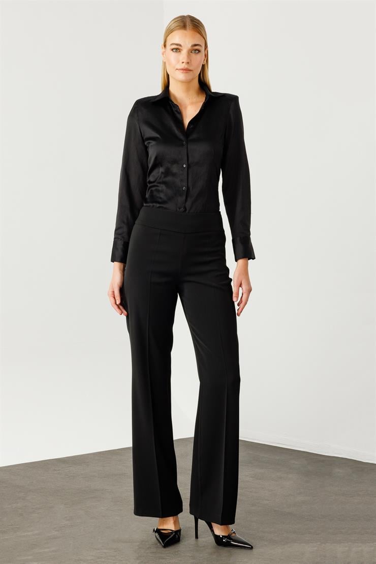 Modailgi  Yüksek Bel Yandan Fermuarlı Bol Paça Pantolon - 7969 Siyah