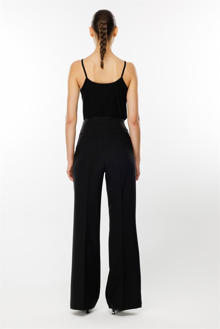 Modailgi  Yüksek Bel Yandan Fermuarlı İspanyol Paça Pantolon - 1570 Siyah