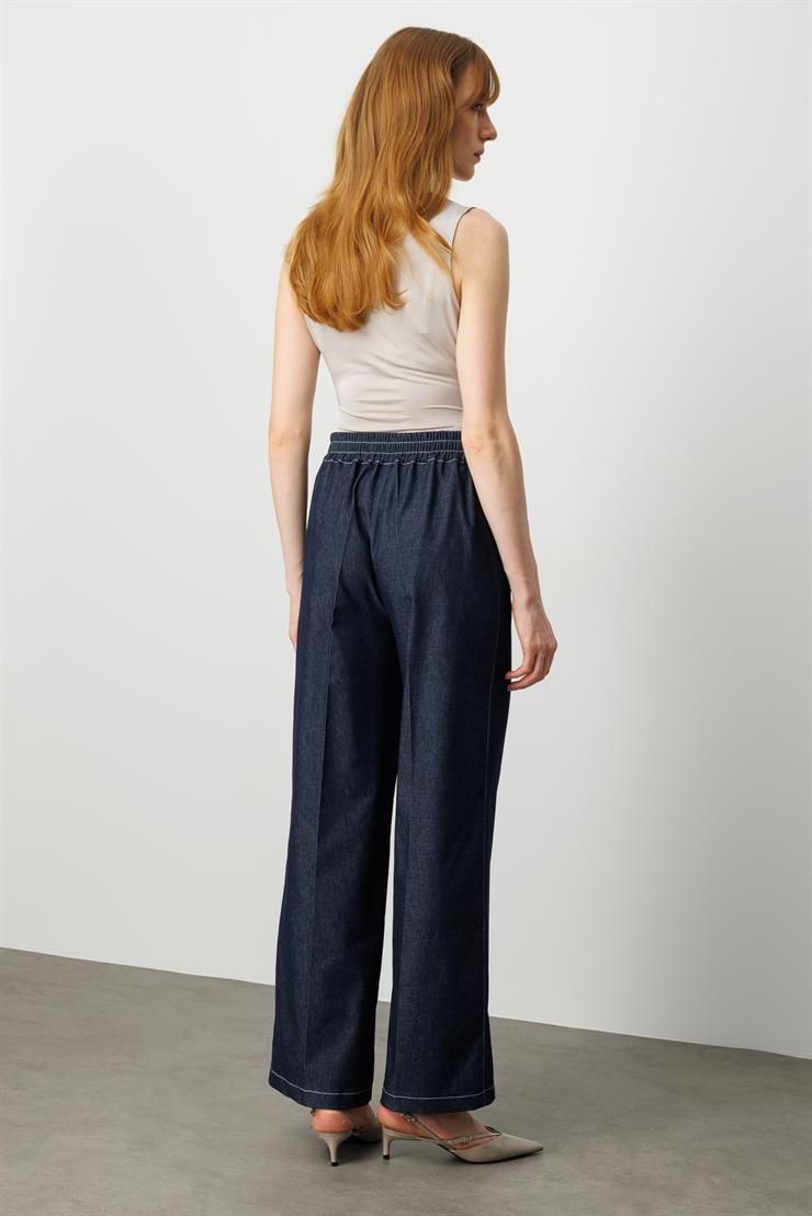 Modailgi  Yüksel Bel Yandan Cepli Tencel Kot Plazzo Kalıp Pantolon - 15053 Lacivert