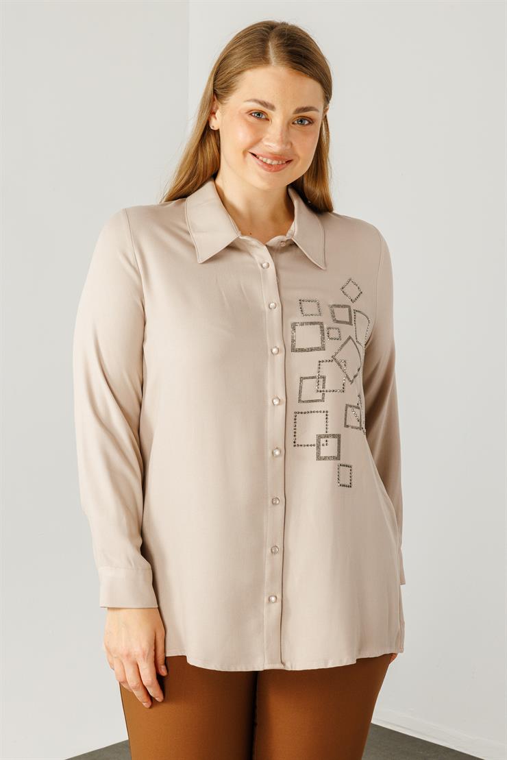 Modailgi  Yün Viskon Gömlek Bej