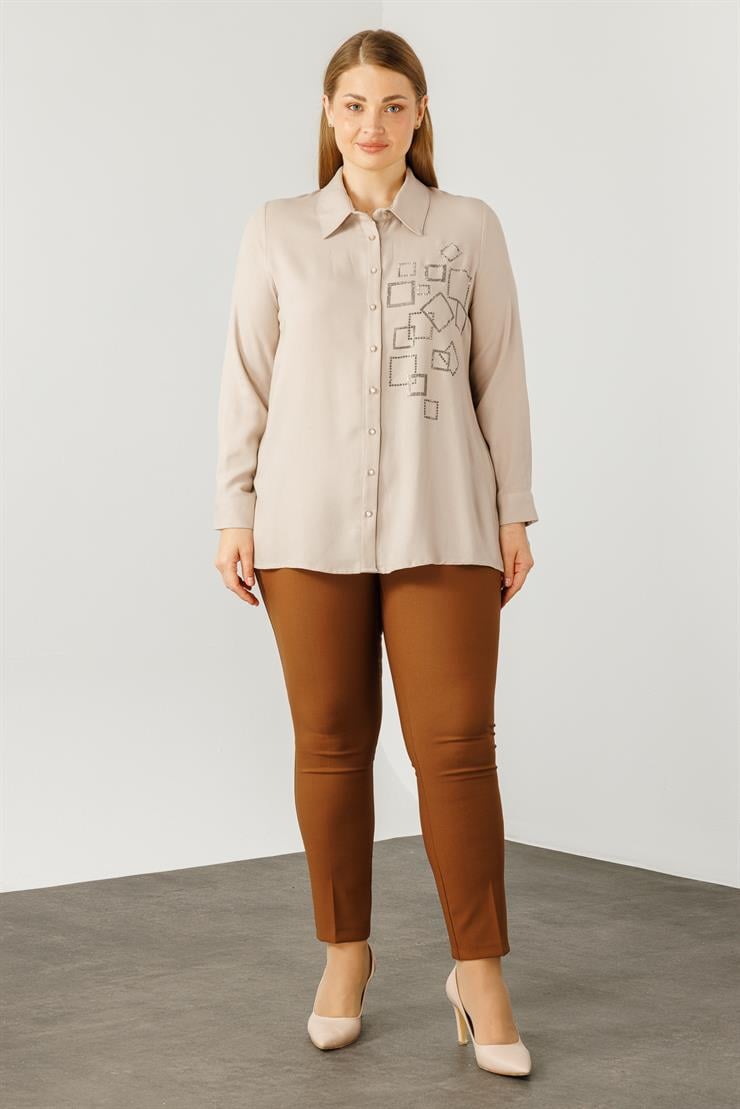 Modailgi  Yün Viskon Gömlek Bej