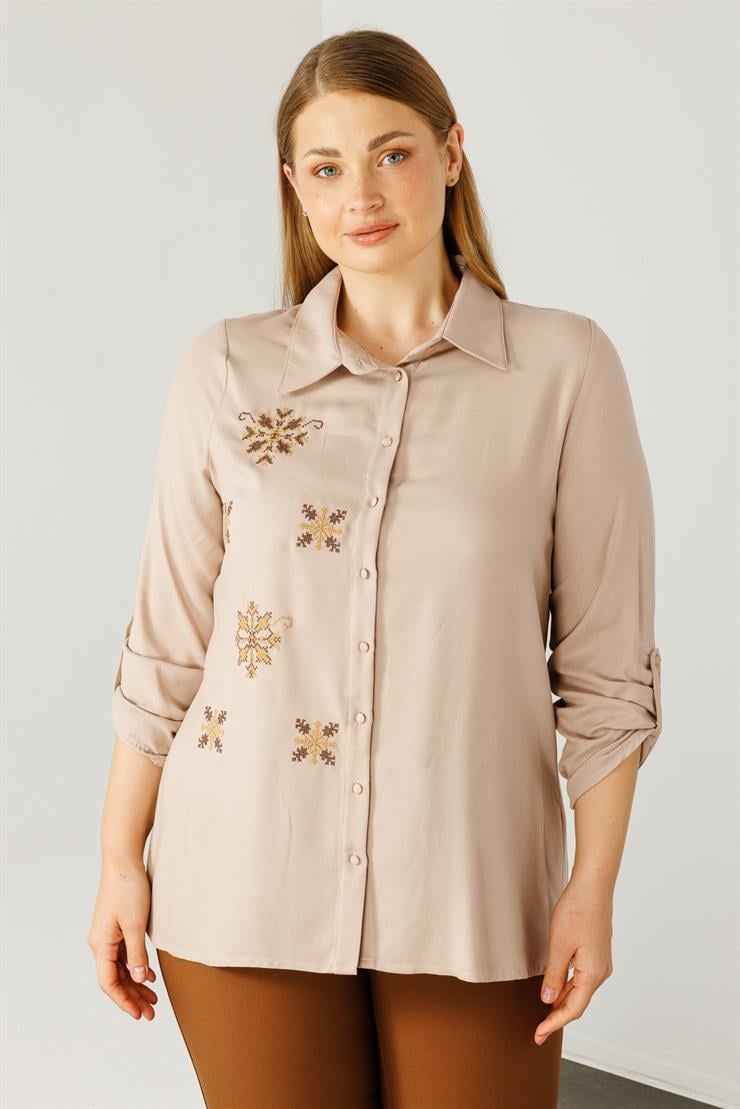 Modailgi  Yün Viskon Gömlek Bej