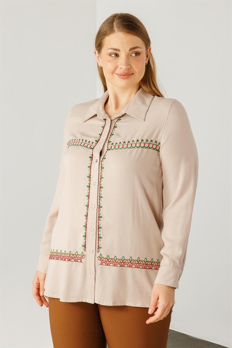 Modailgi  Yün Viskon Gömlek Bej