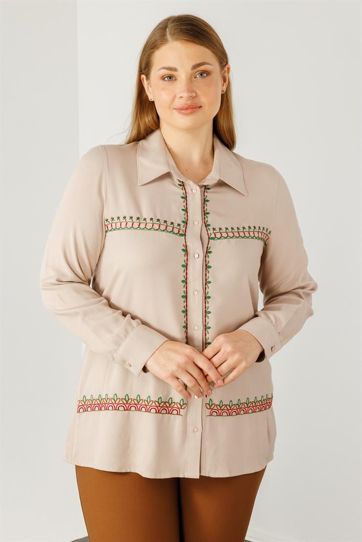 Modailgi  Yün Viskon Gömlek Bej