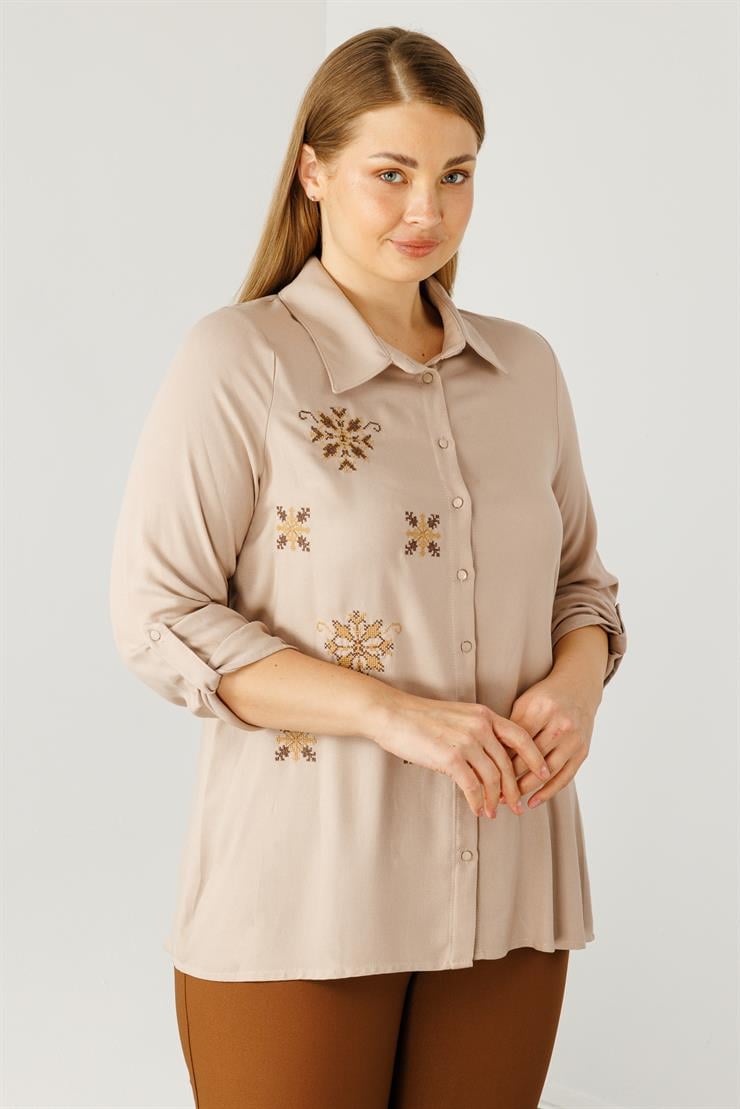 Modailgi  Yün Viskon Gömlek Bej