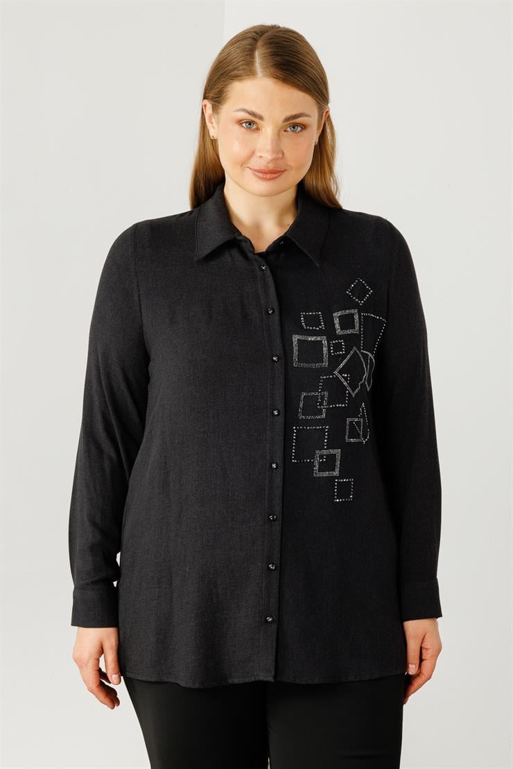 Modailgi  Yün Viskon Gömlek Siyah