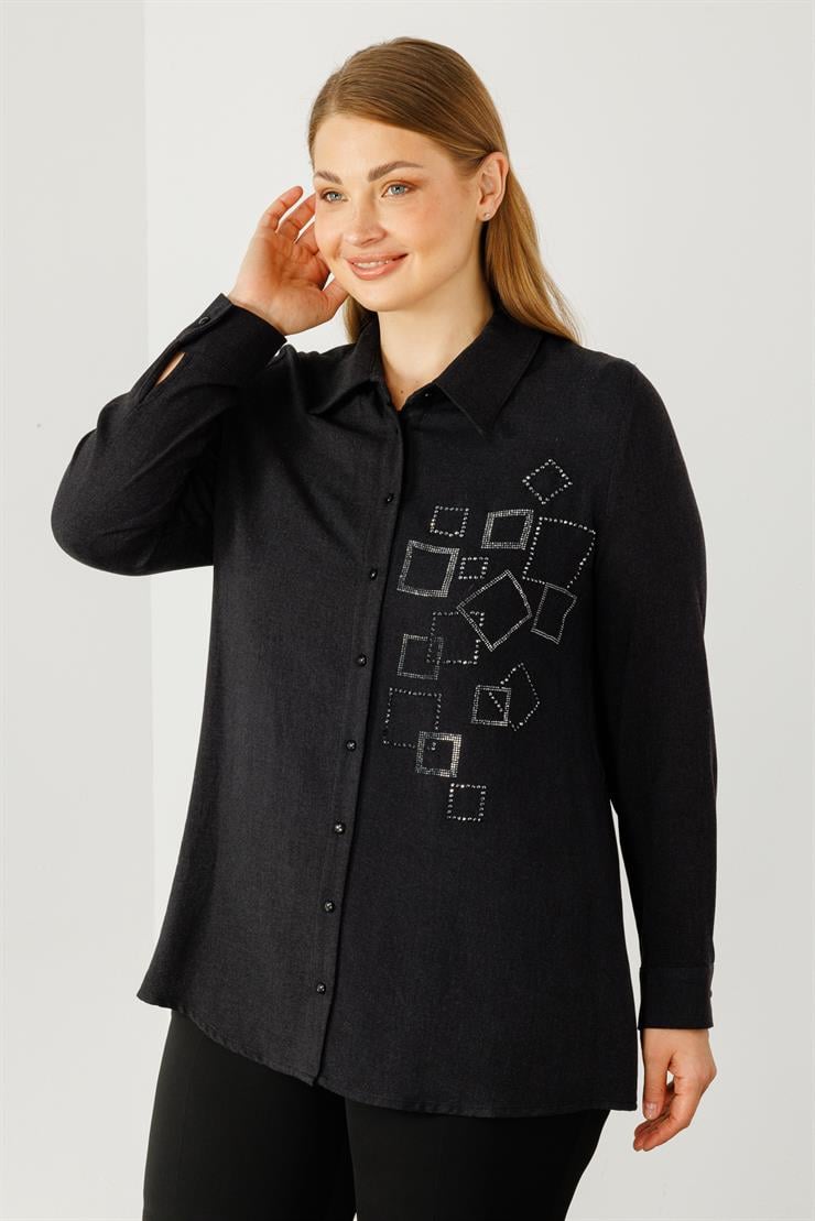 Modailgi  Yün Viskon Gömlek Siyah
