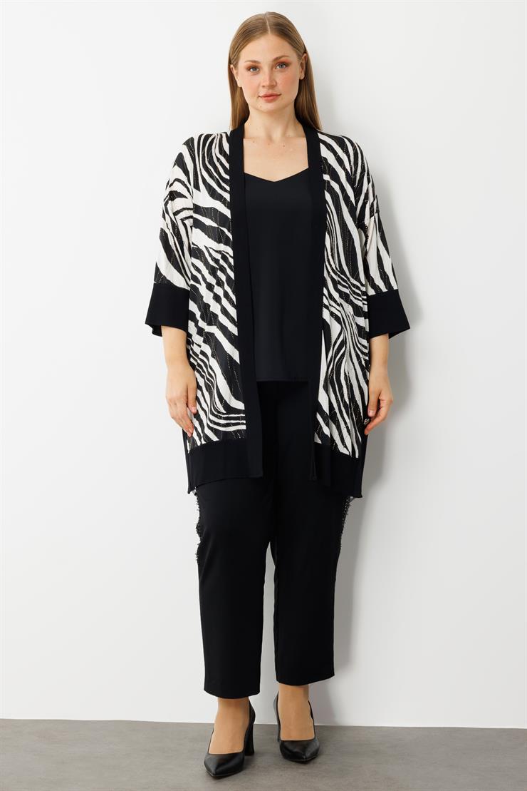 Modailgi  Zebra Desen Düğme Detaylı Ribanalı Uzun Ceket Zebra
