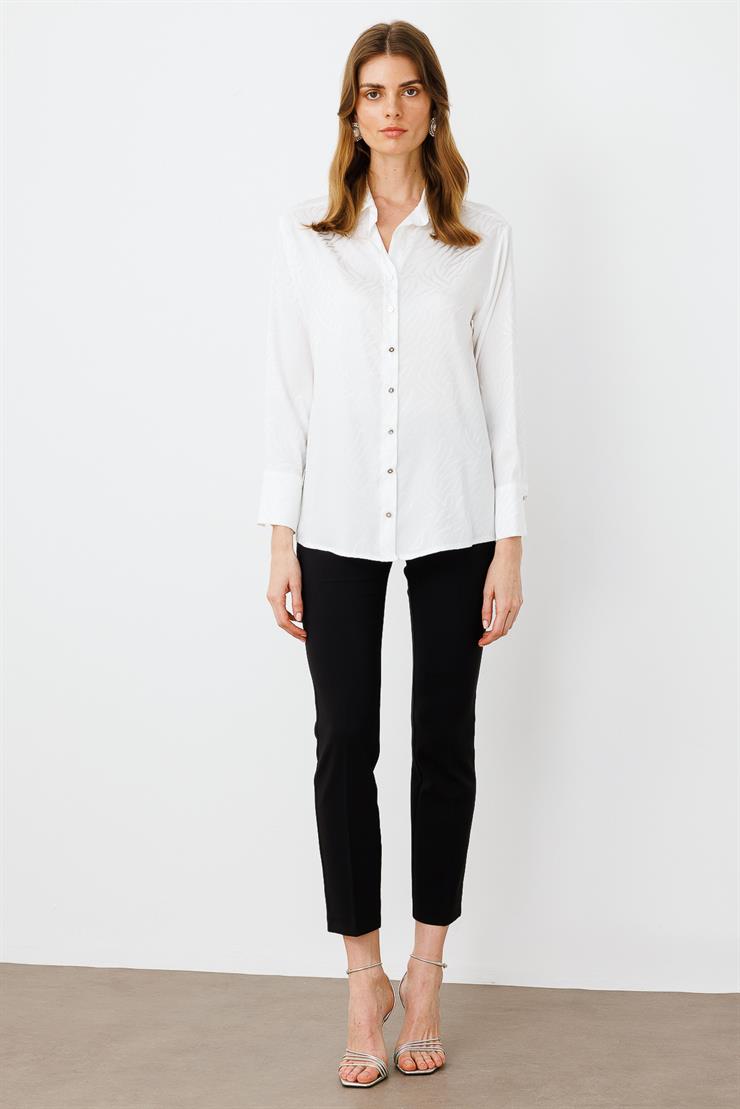 Modailgi  Zebra Desen Jakarlı Gömlek Ekru