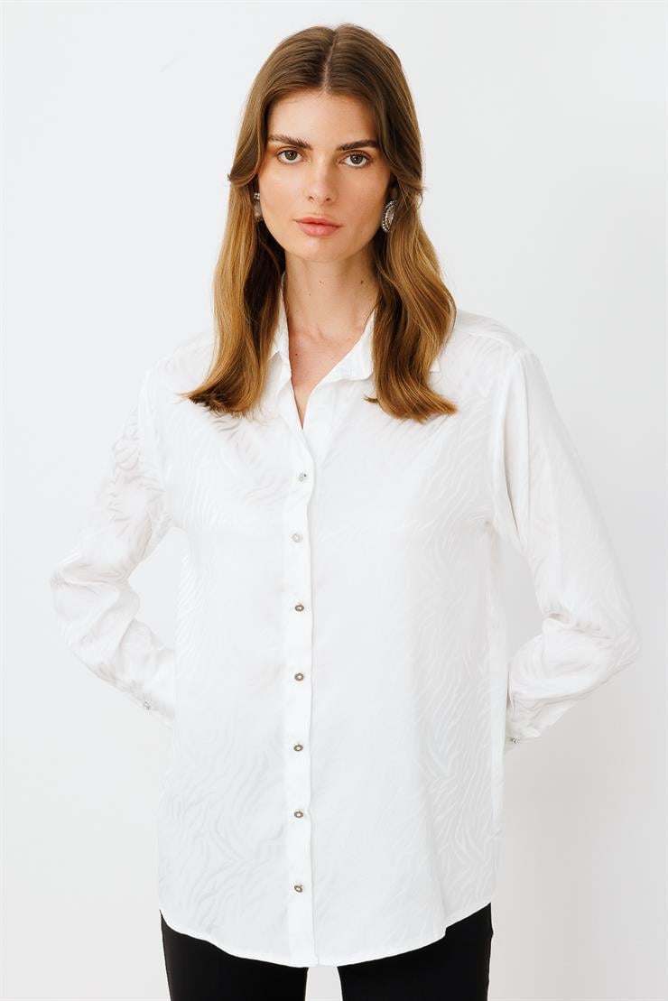 Modailgi  Zebra Desen Jakarlı Gömlek Ekru