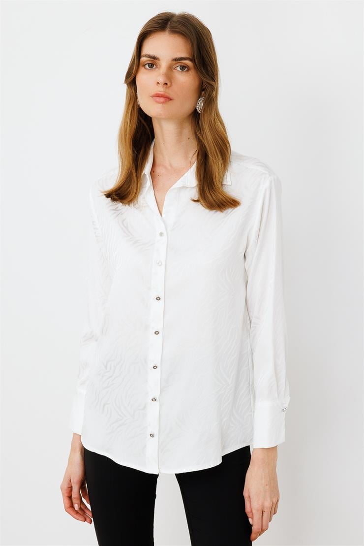 Modailgi  Zebra Desen Jakarlı Gömlek Ekru