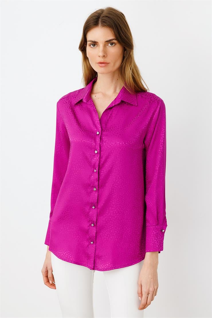 Modailgi  Zebra Desen Jakarlı Gömlek Fuşya