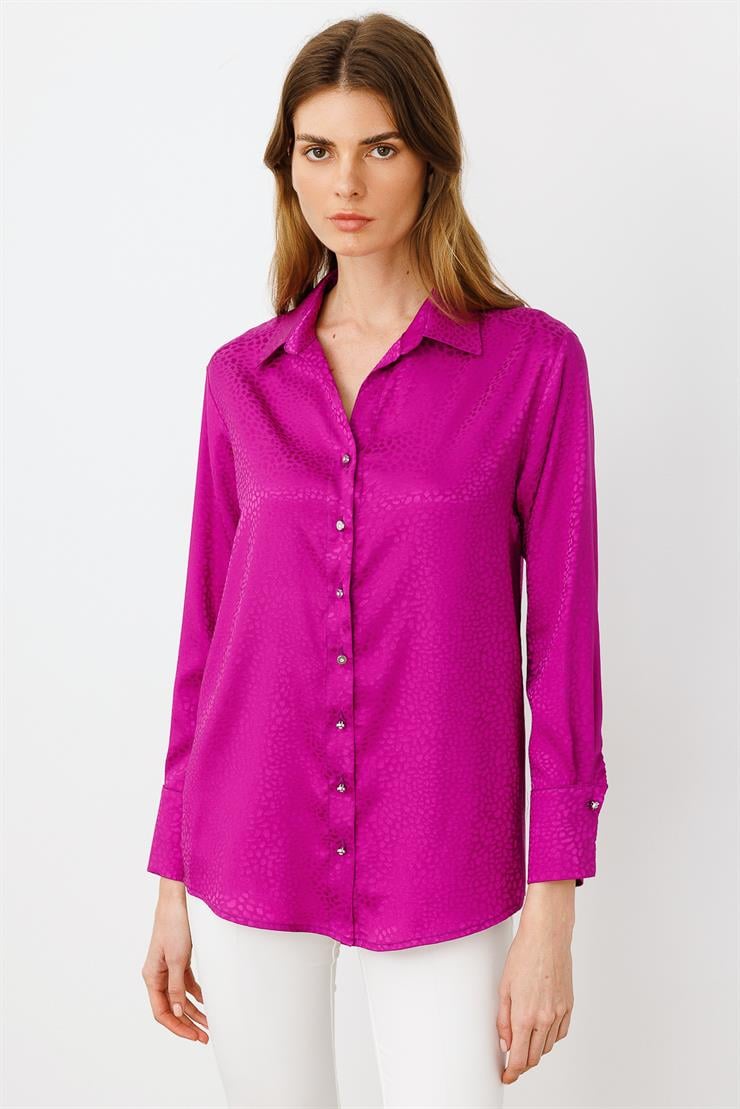Modailgi  Zebra Desen Jakarlı Gömlek Fuşya