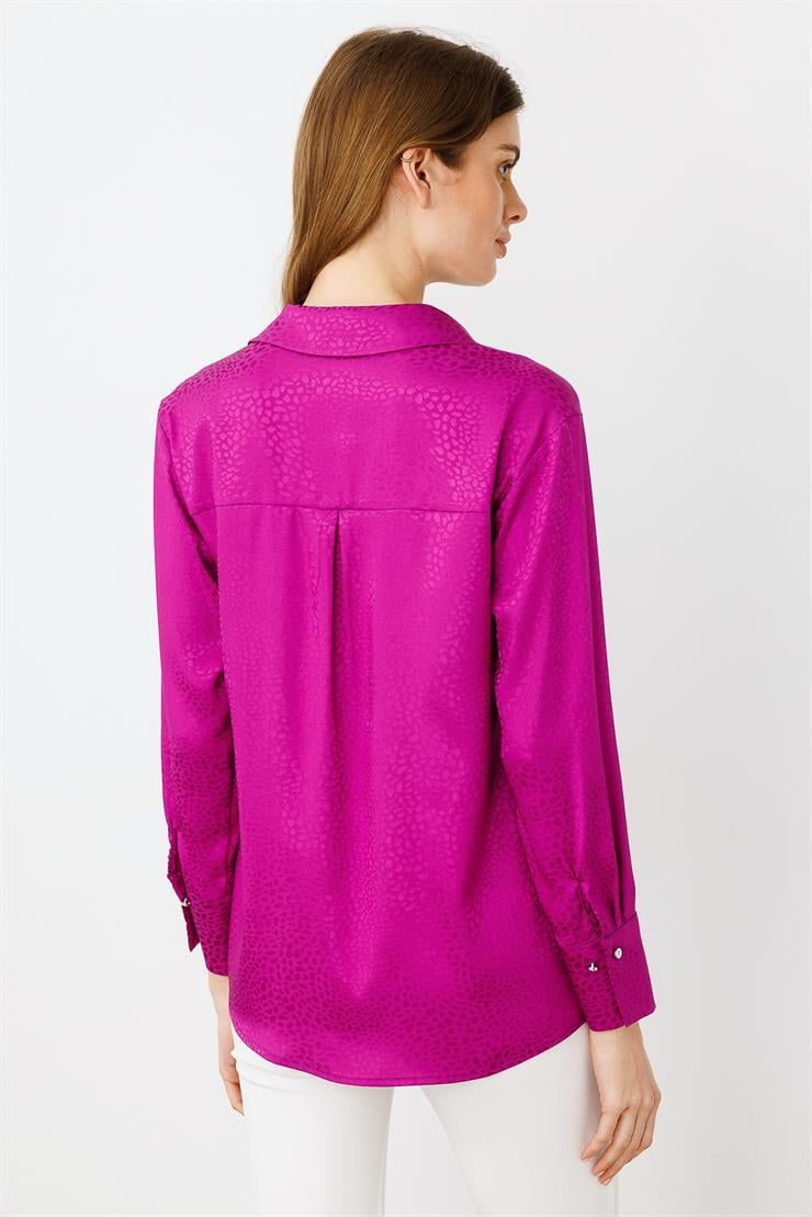 Modailgi  Zebra Desen Jakarlı Gömlek Fuşya