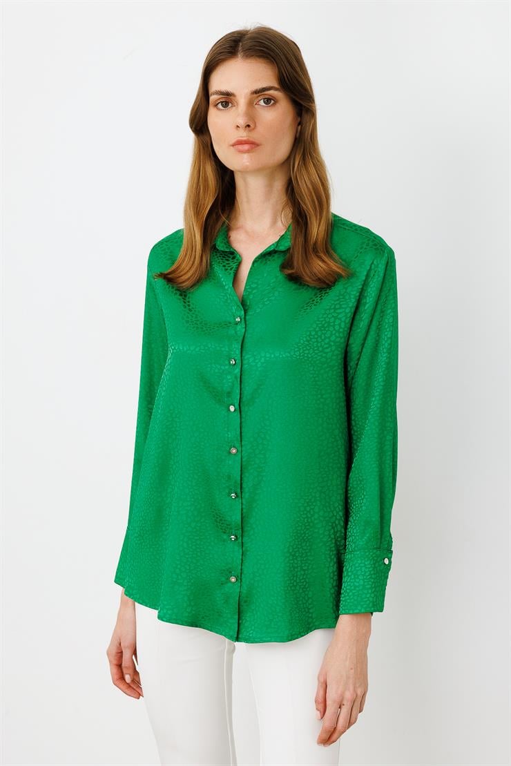 Modailgi  Zebra Desen Jakarlı Gömlek Yeşil