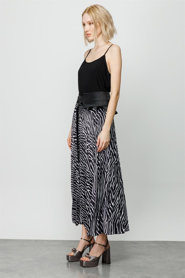 Modailgi  Zebra Desenli Plisoley Etek Siyah