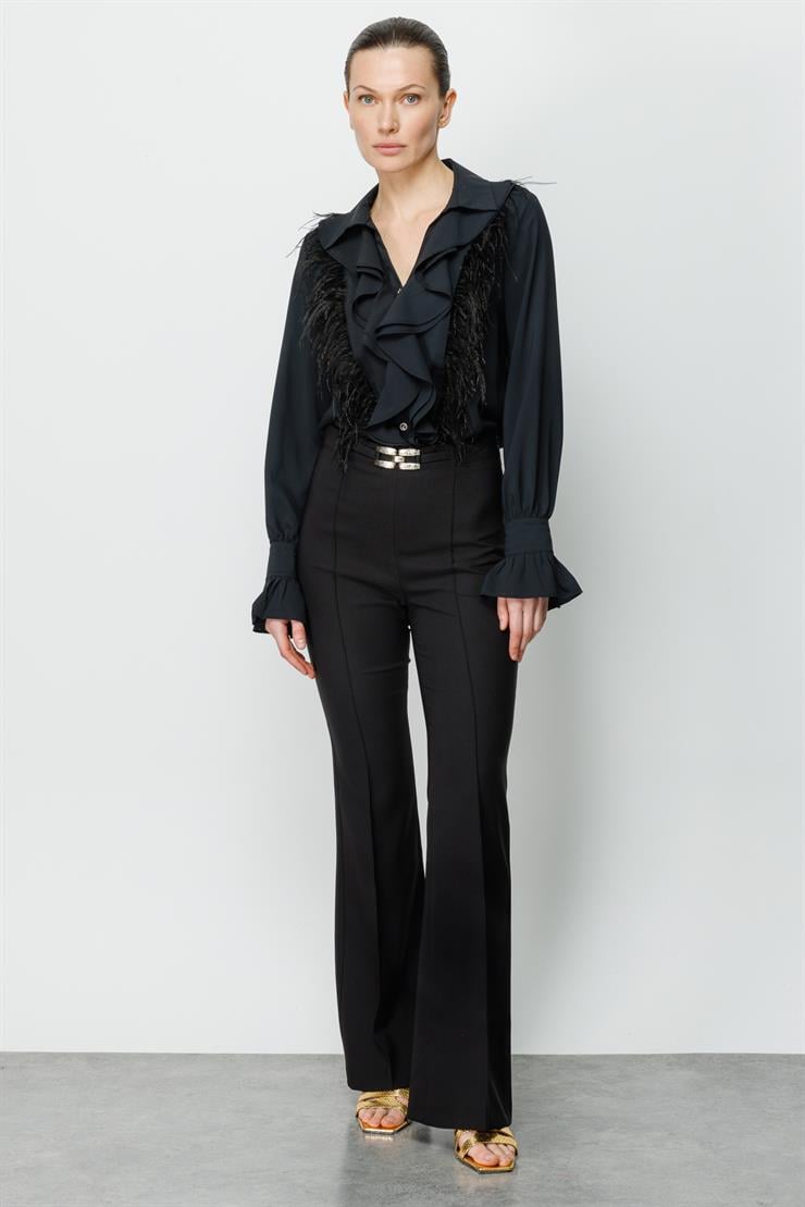 Modailgi  Zincir Kemer Tokalı Pantolon Siyah