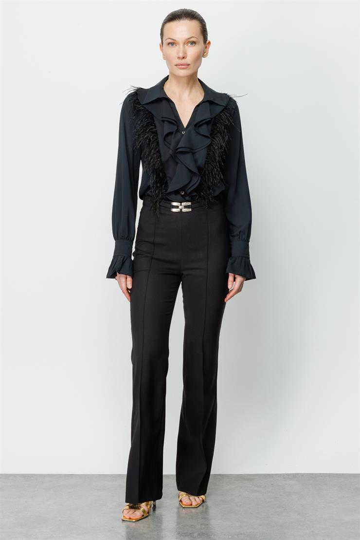 Modailgi  Zincir Kemer Tokalı Pantolon Siyah