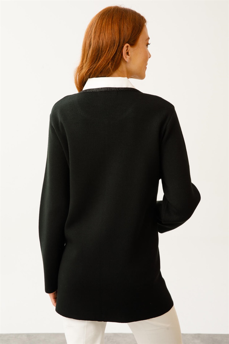 Simli Pon Ponlu Triko Hırka-Siyah