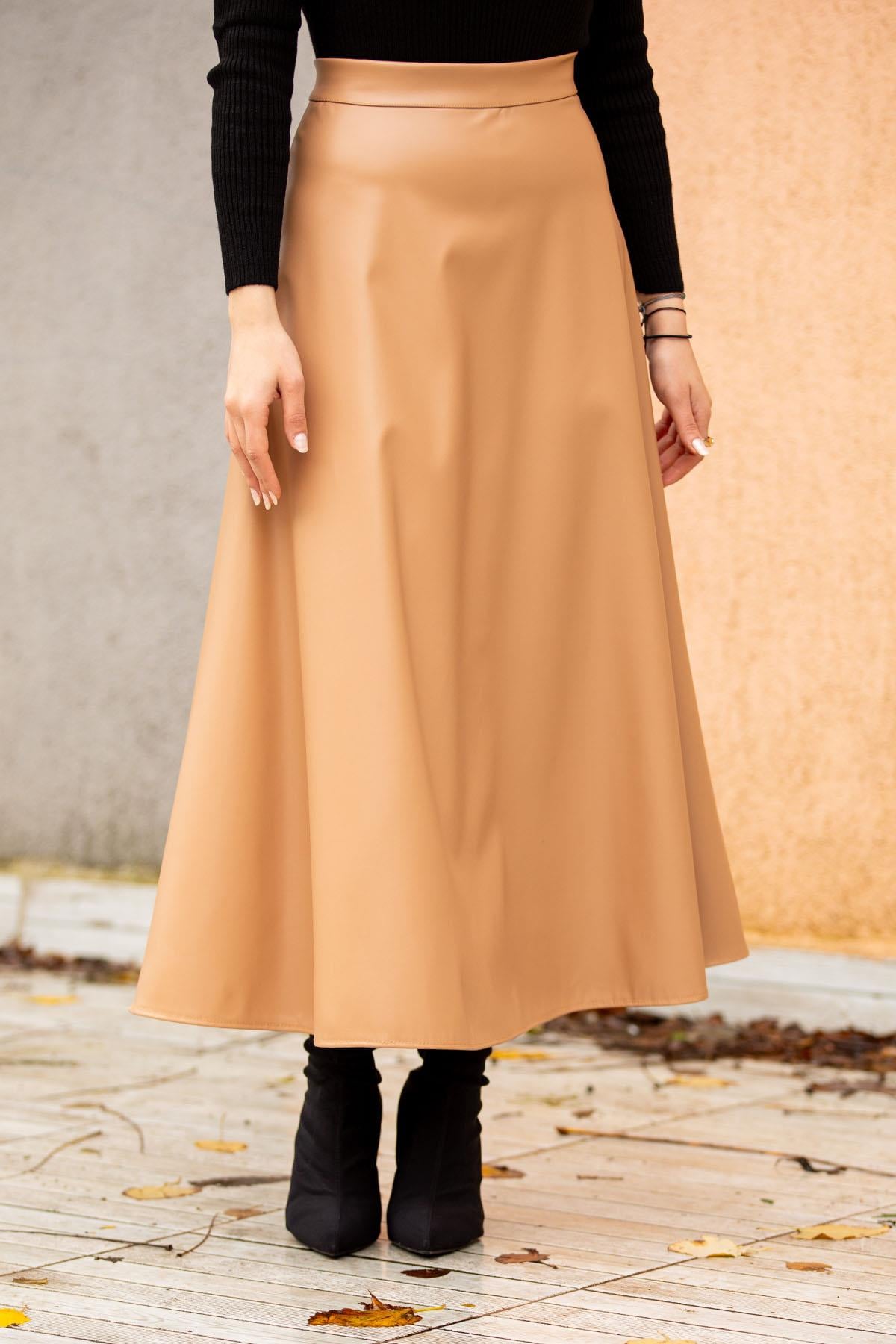 Deri Kloş Etek-Taba