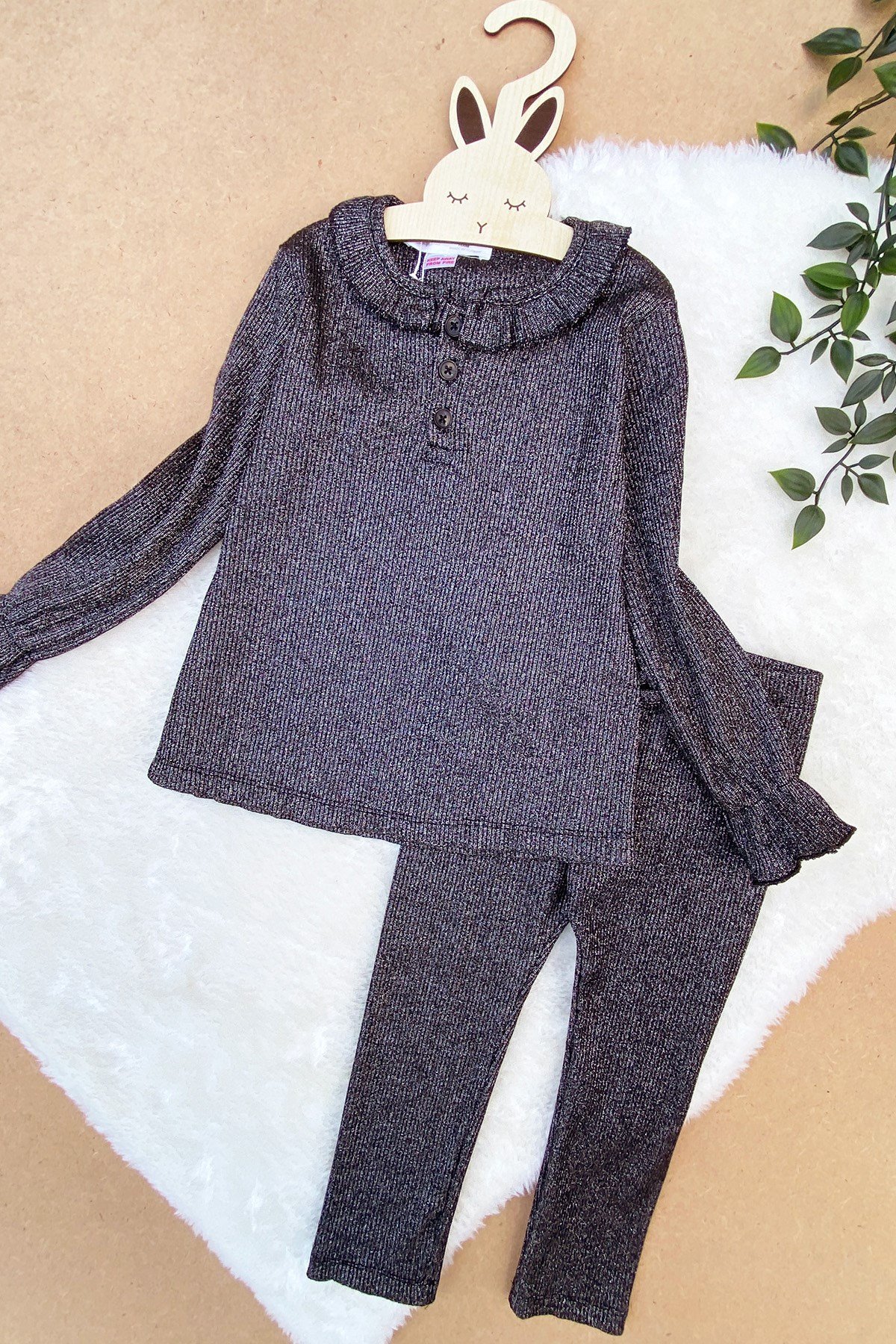 Işıltılı Kız Çocuk Takım-Siyah