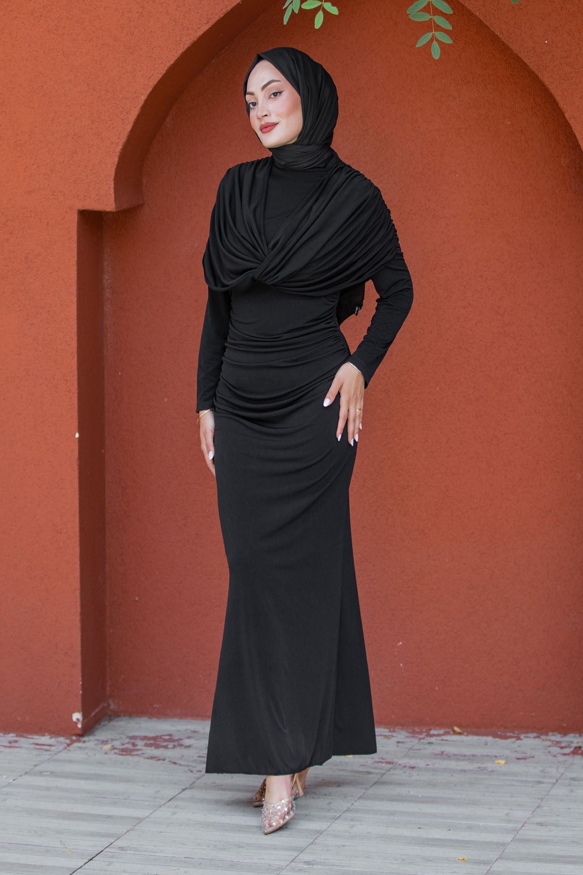 Lafia Sandy Drape Tesettür Abiye-Siyah