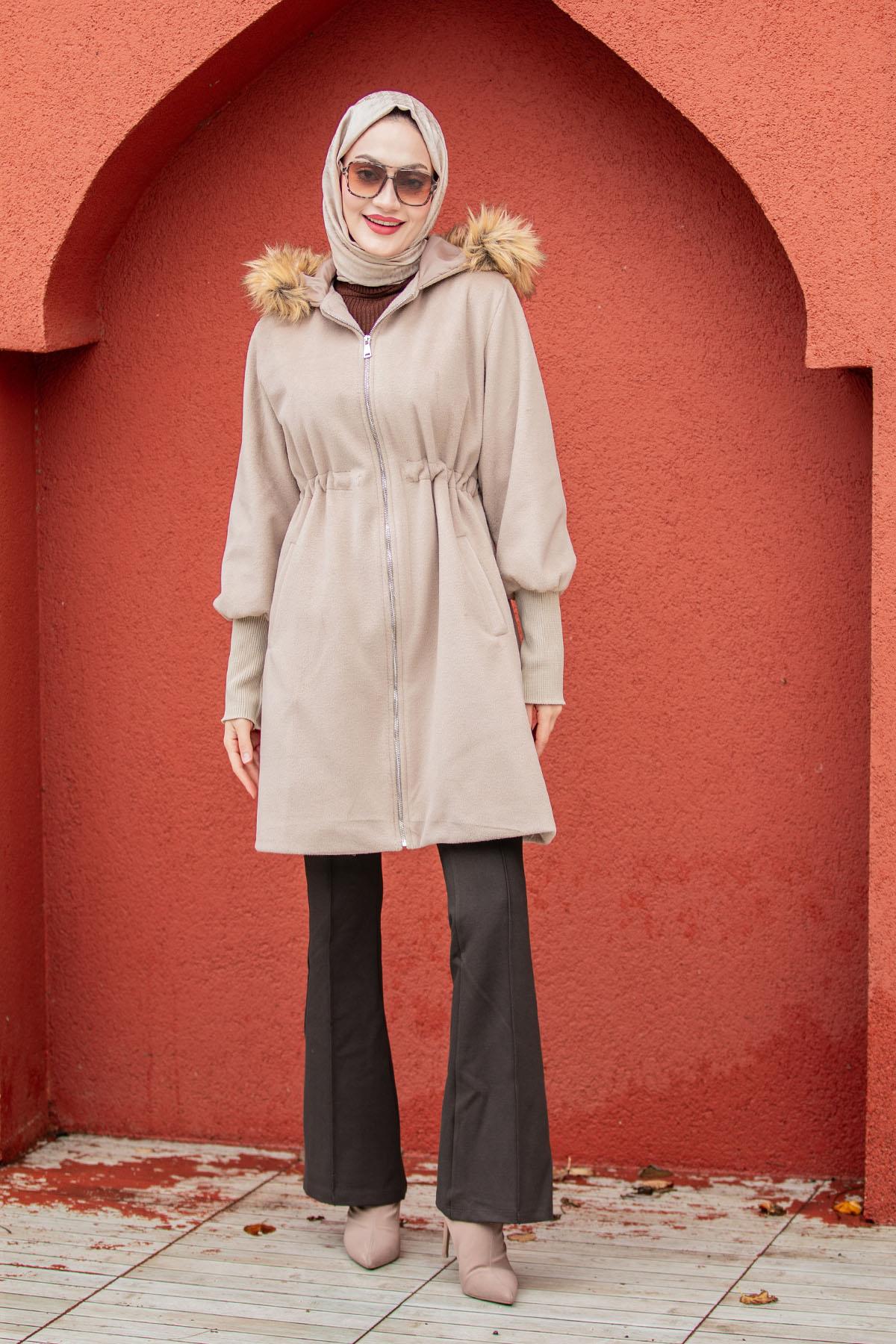 Lupi Kürk Kapşon İthal Angora Kaban-Bej