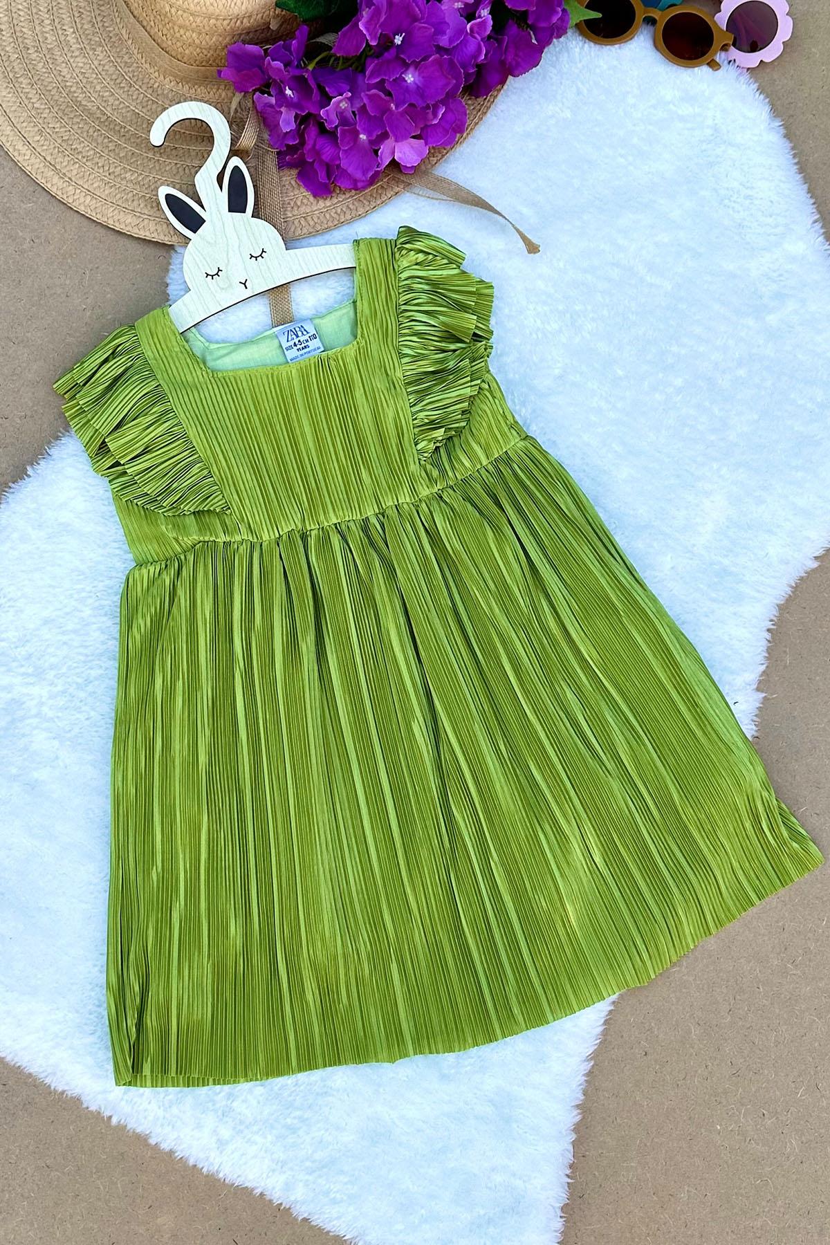 Piliseli Fırfırlı Kız Çocuk Elbise