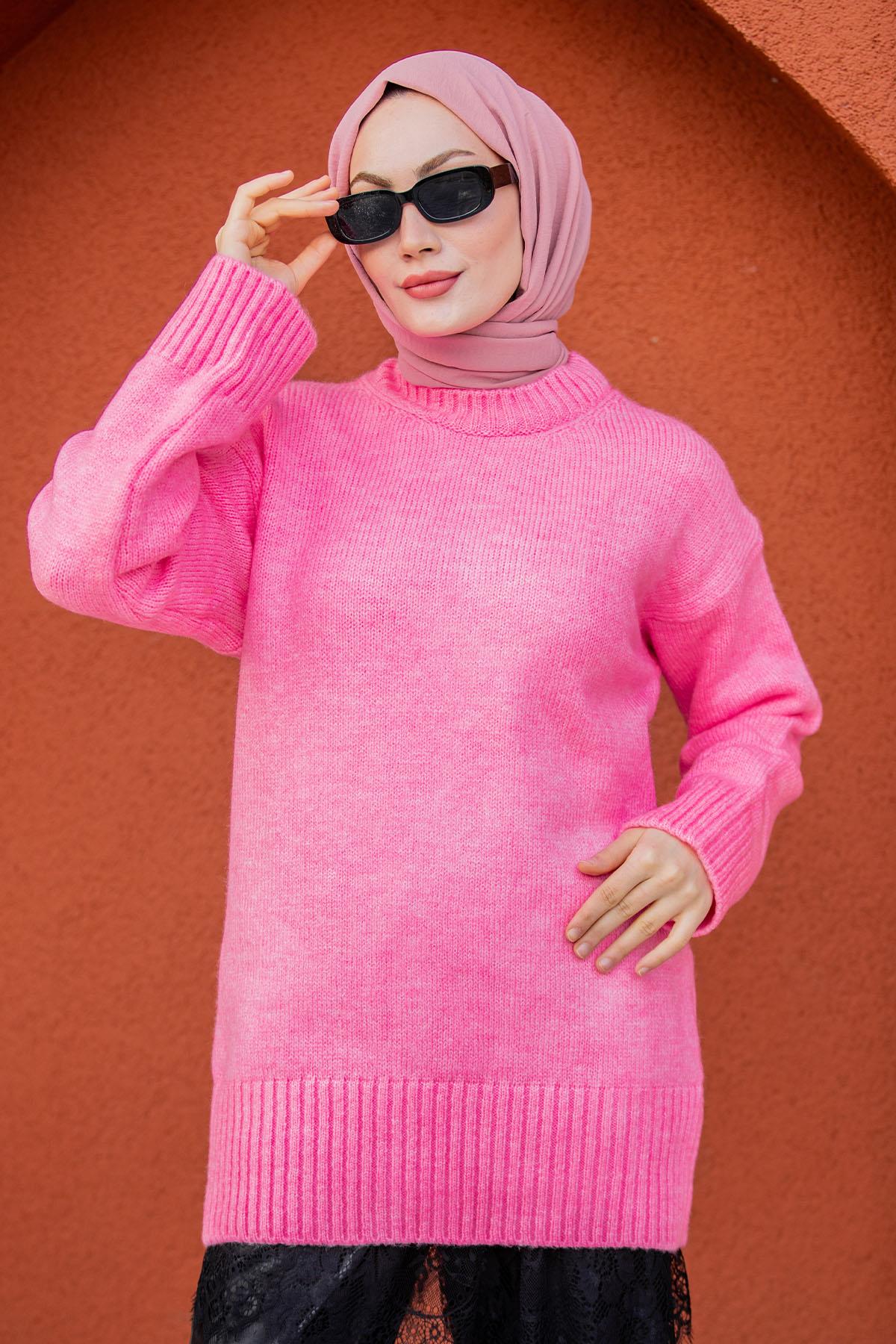 Yumoş Yün Triko Örme Kazak-Pembe