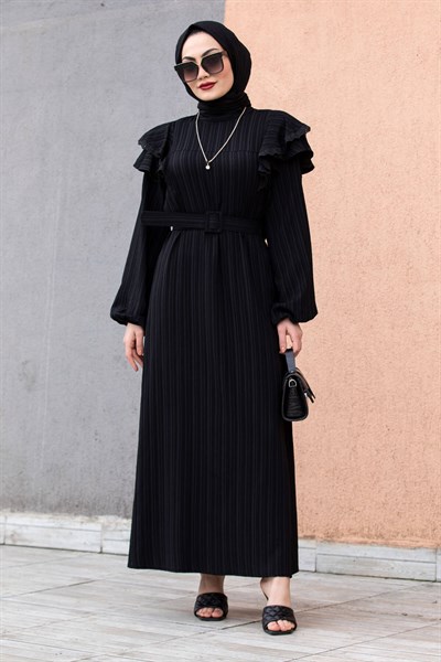 Lupi Omuz Detay Elbise-Siyah