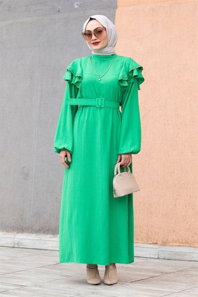 Lupi Omuz Detay Elbise-Yeşil