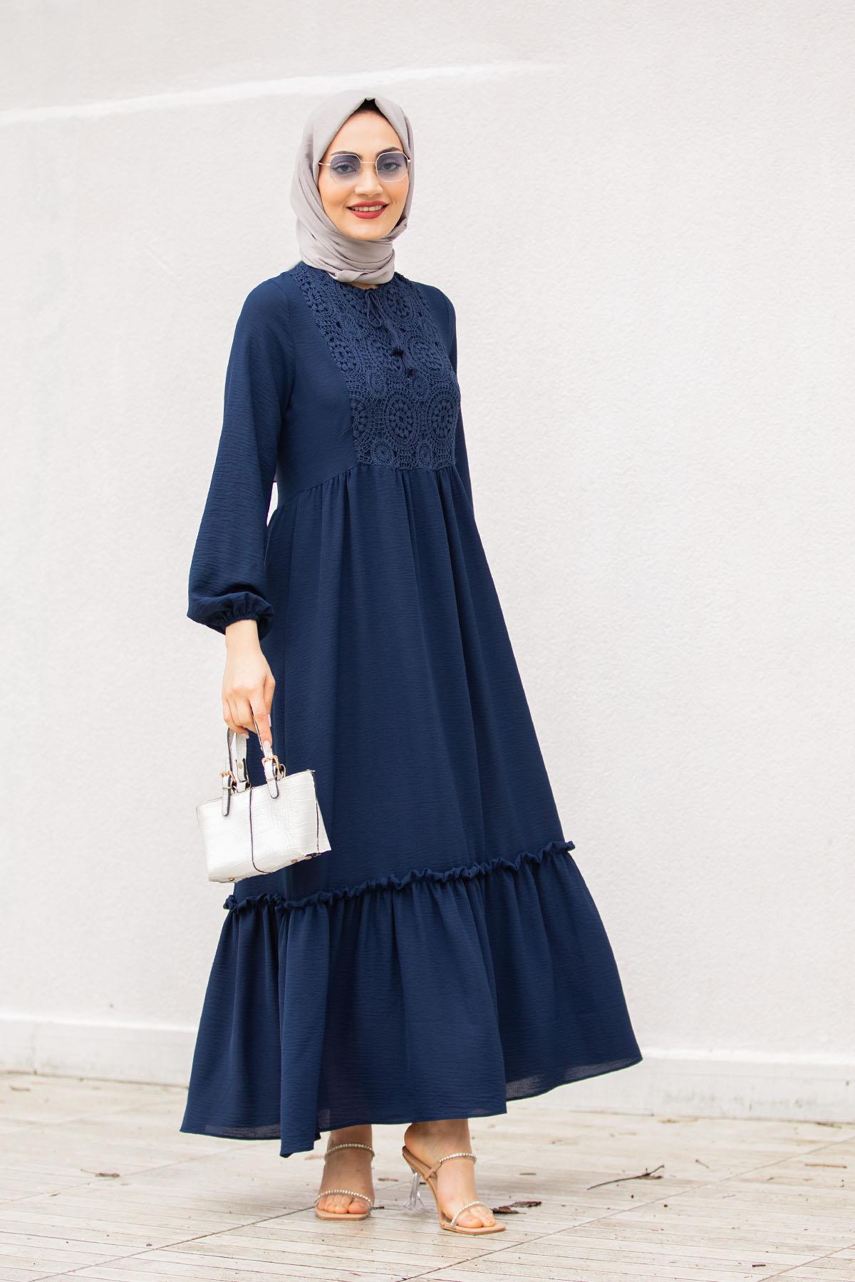 Aerobin Krep Danten Roba Elbise-Lacivert