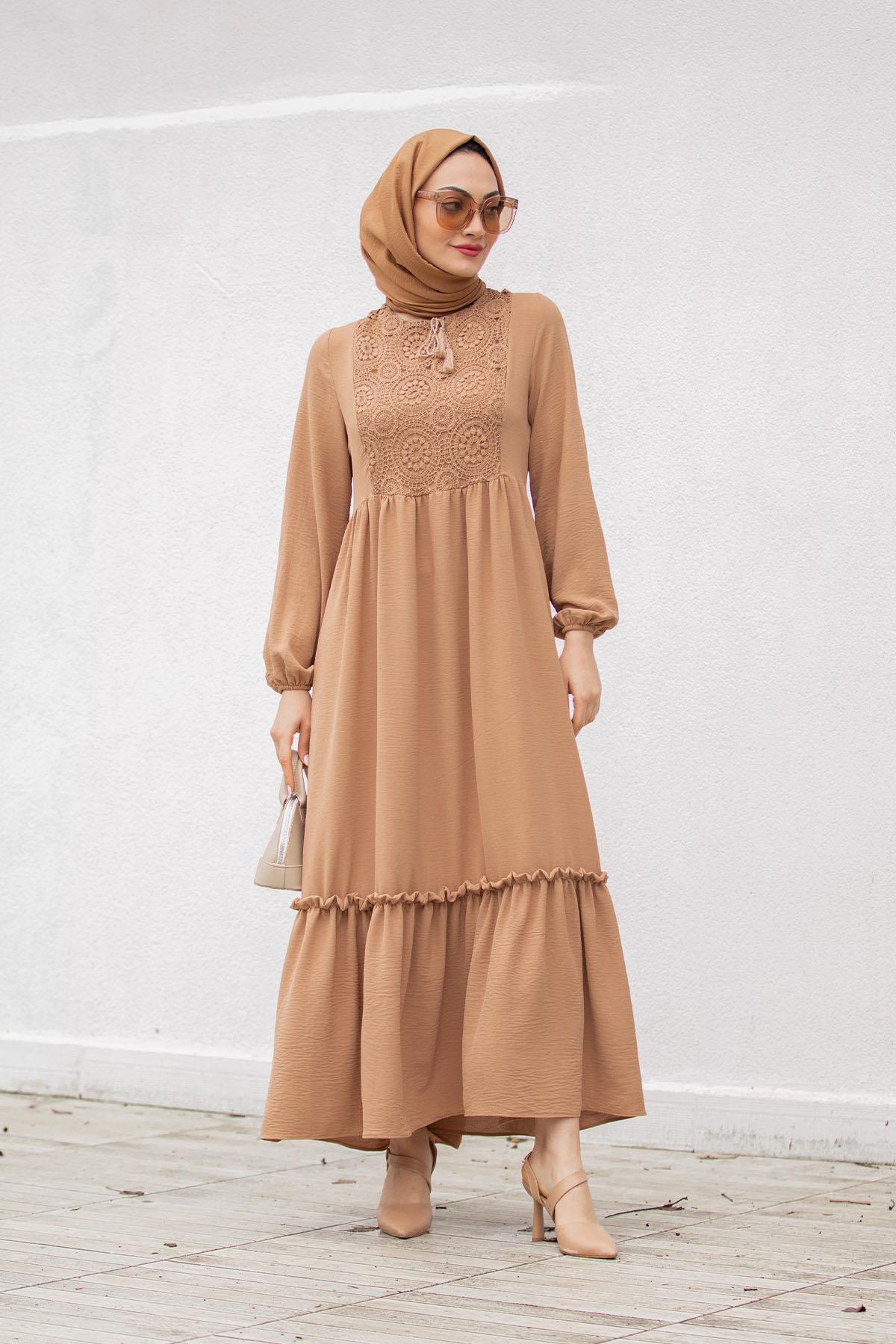 Aerobin Krep Danten Roba Elbise-Taba