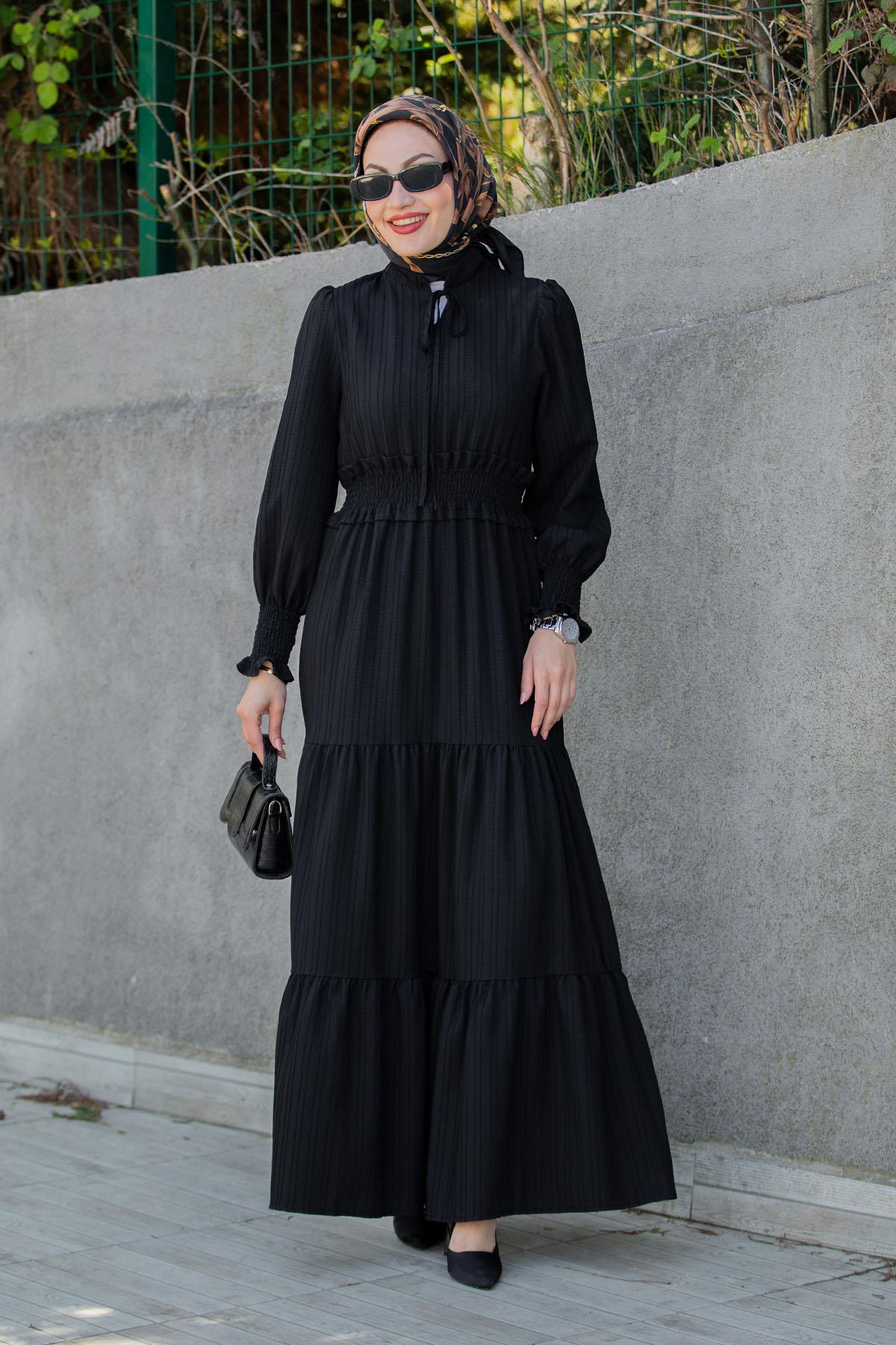 Bery Bel Gipe Lastikli Elbise-Siyah