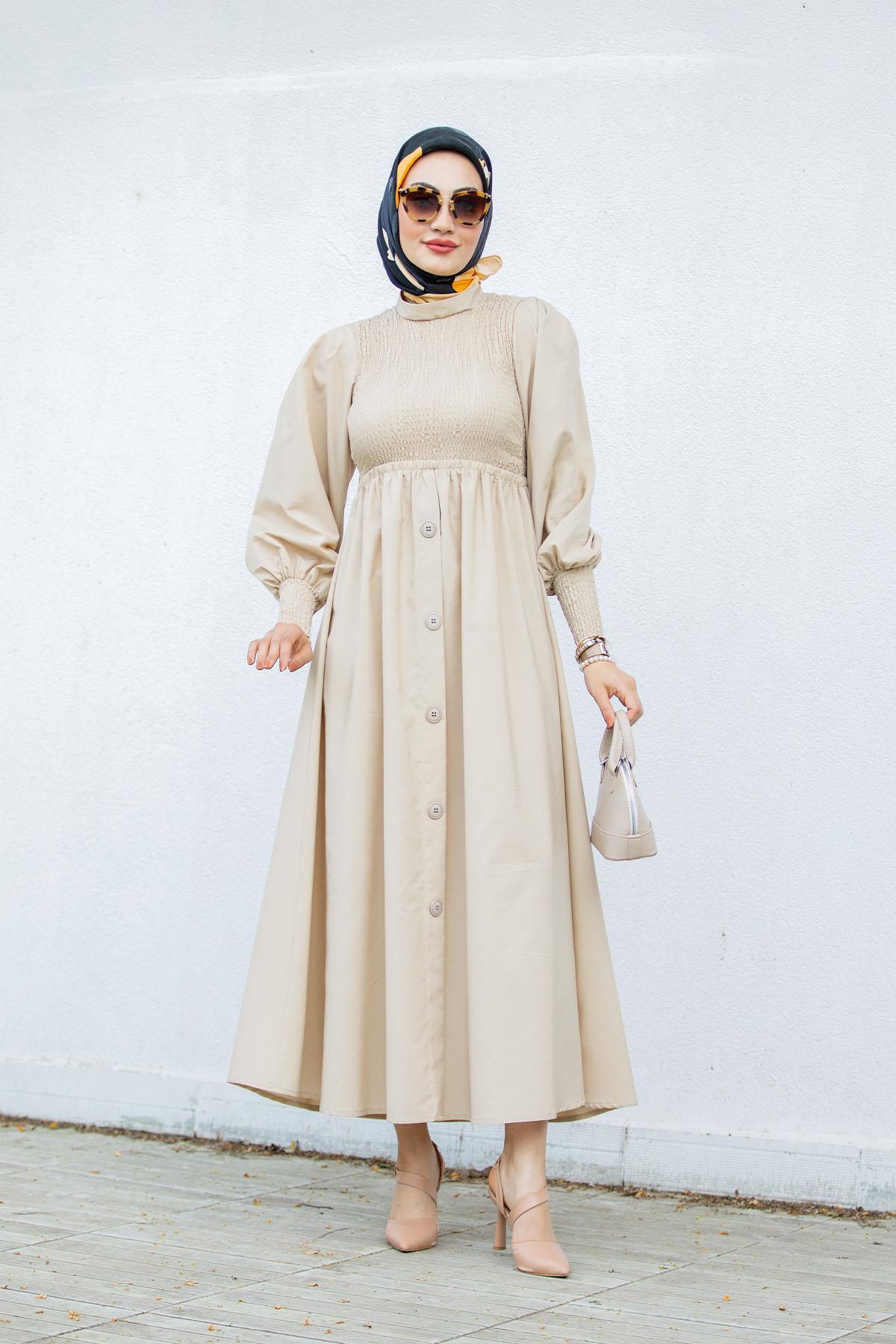 Ella Gipeli Pamuk Cotton Elbise-Bej