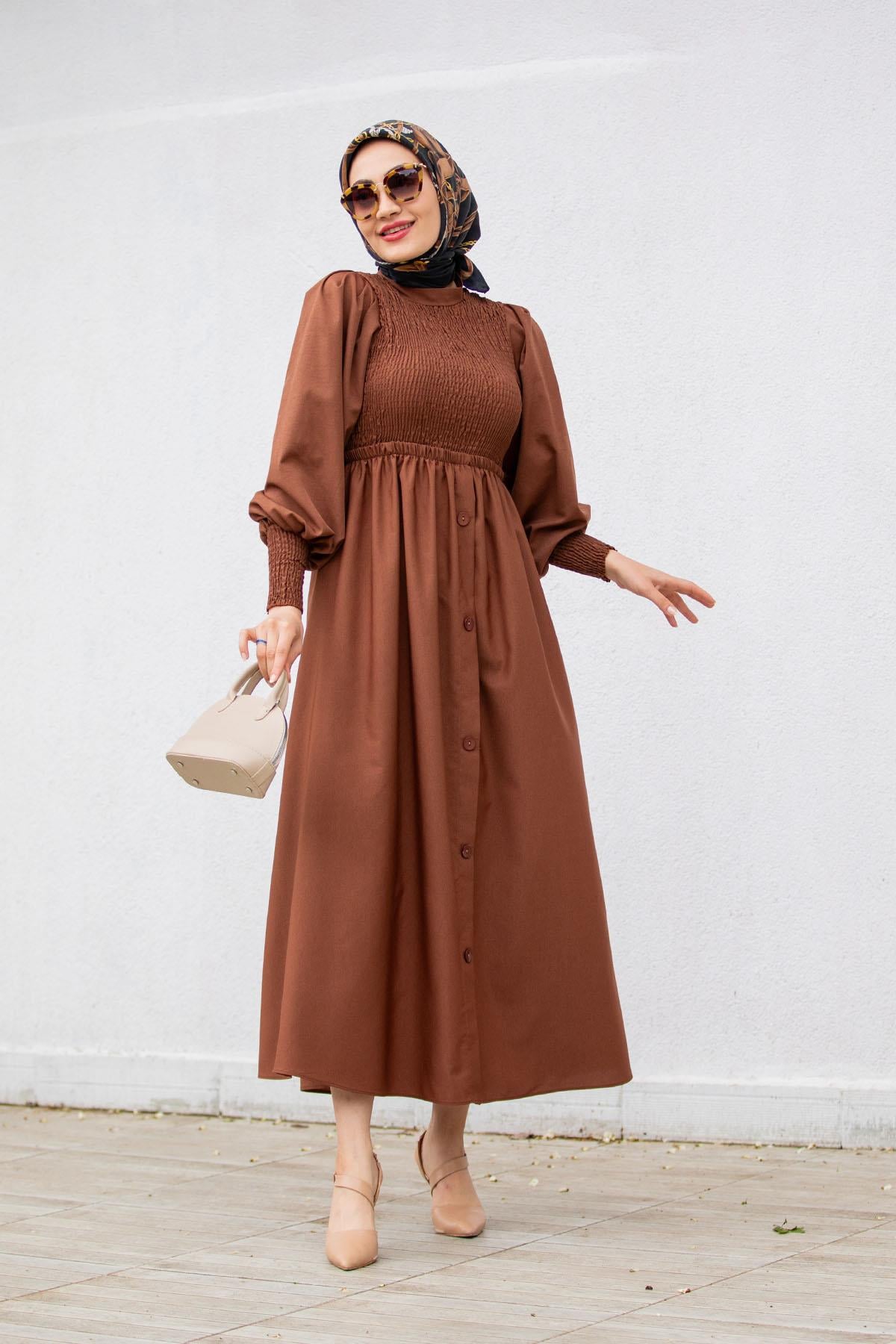 Ella Gipeli Pamuk Cotton Elbise-Kahve