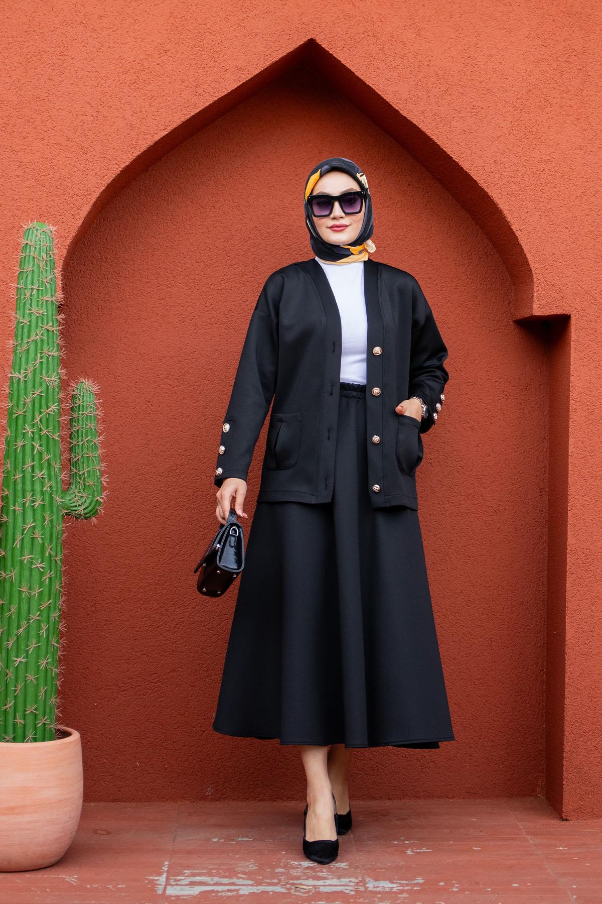 Hırka Etek Modal Dalgıç Takım-Siyah