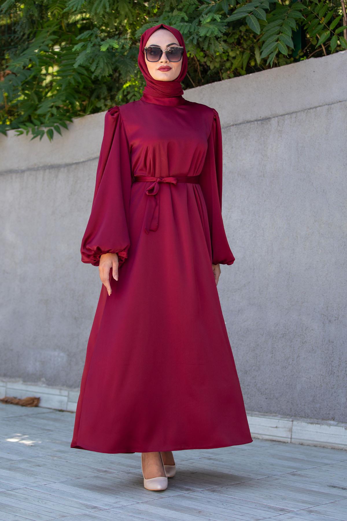 Jane Asetat Saten Özel Gün Elbisesi-Bordo