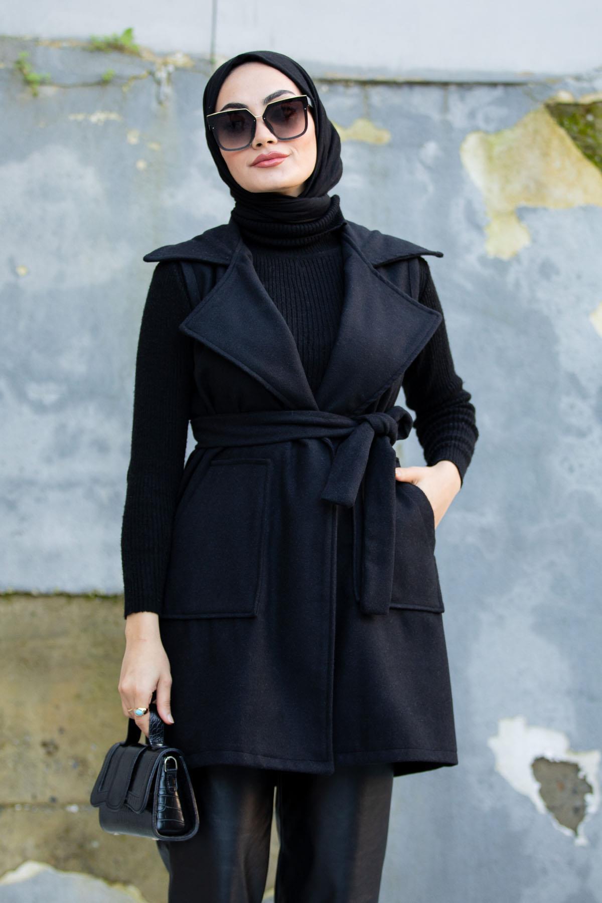 Kaşe Kumaş Yelek-Siyah
