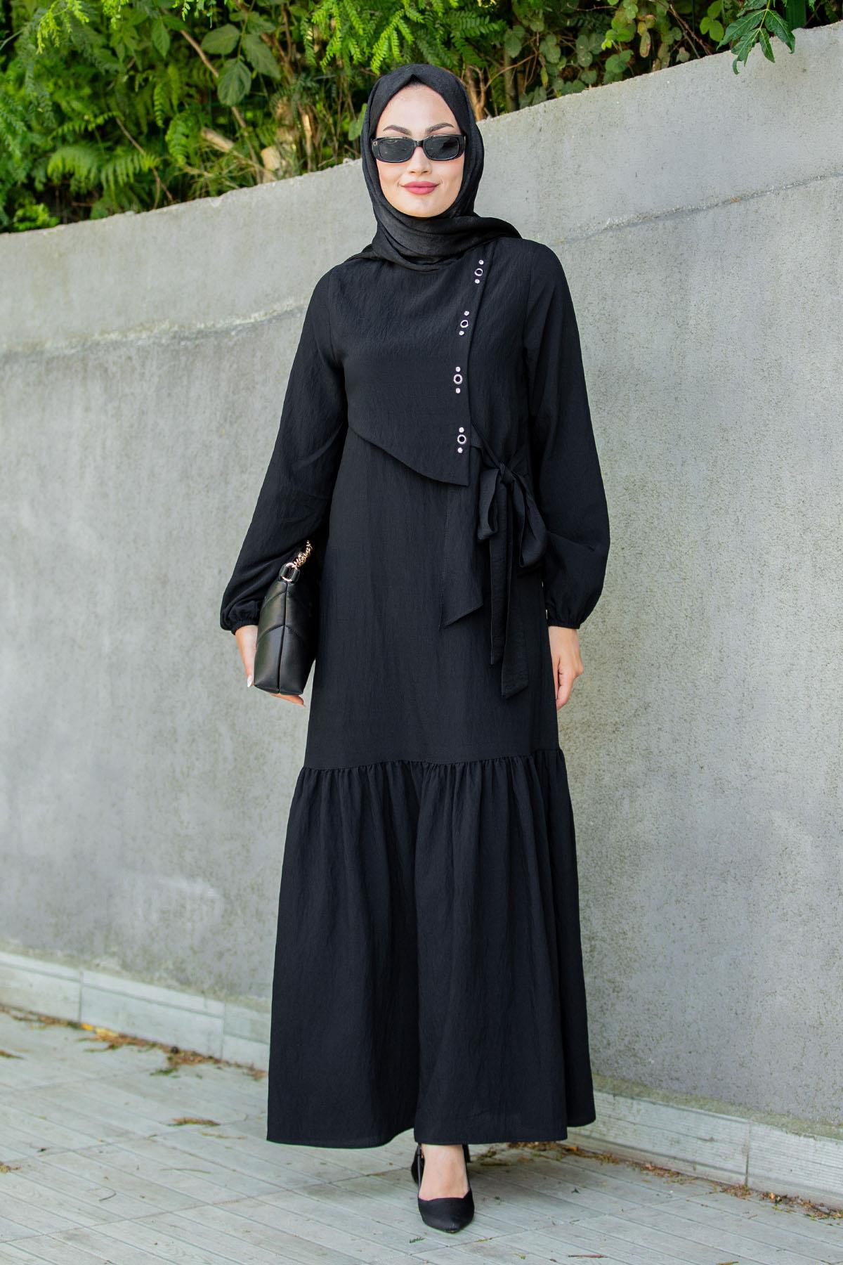 Lara Model İpek Krep Elbise-Siyah