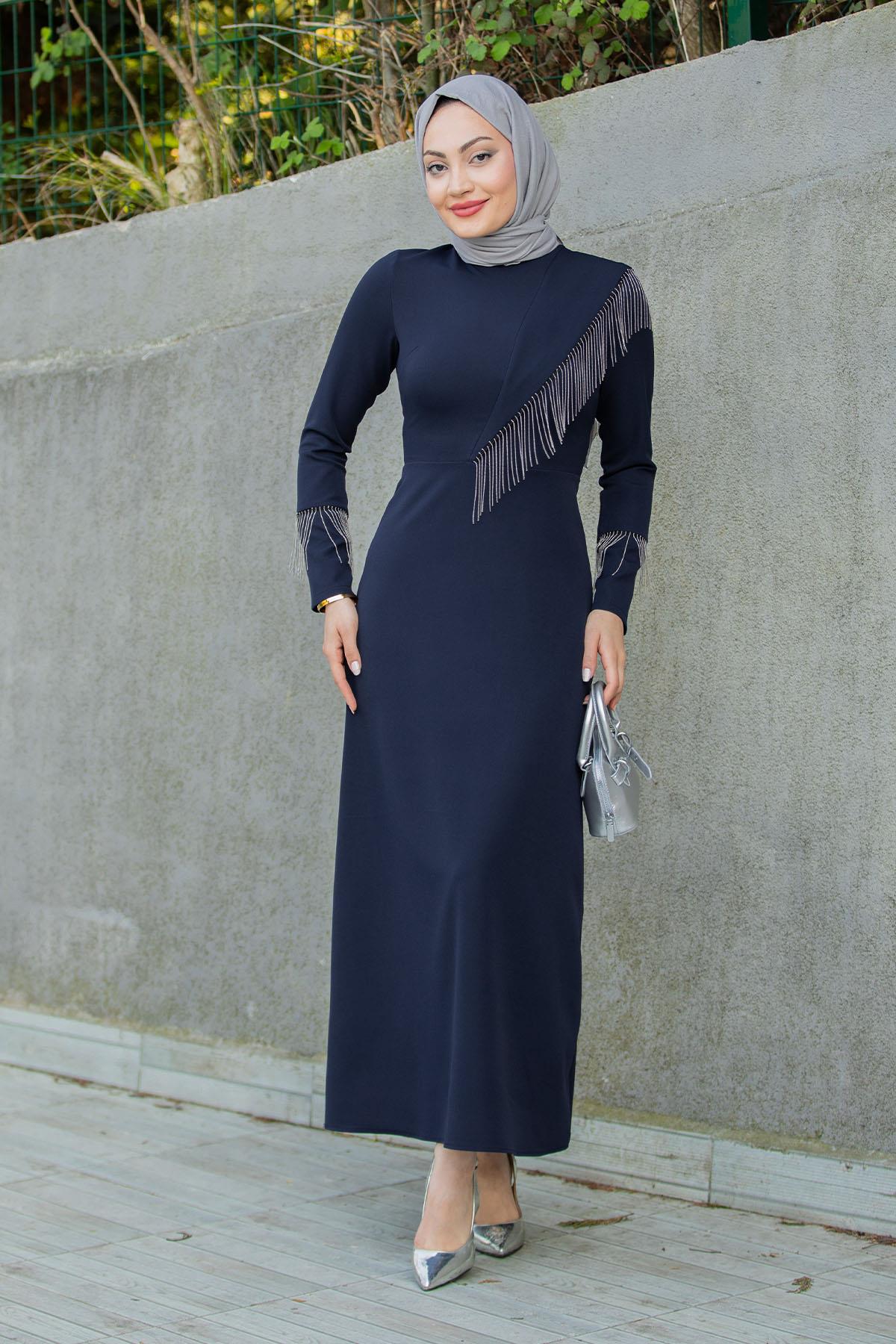 Lienna Zincir aksesuarlı özel gün elbise-Laci