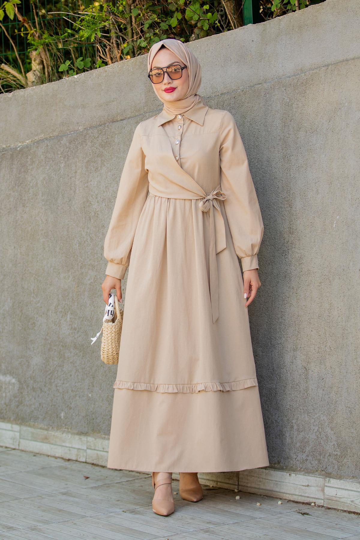 Mary Pamuk Cotton Yazlık Elbise-Bej