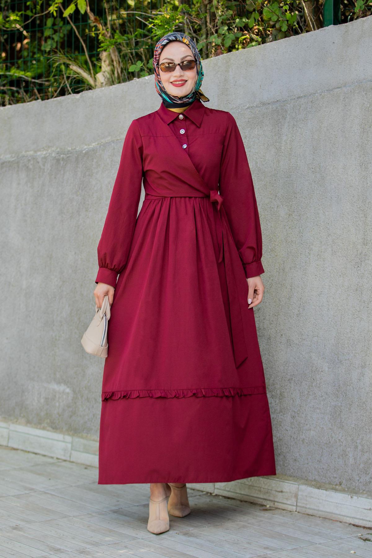 Mary Pamuk Cotton Yazlık Elbise-Bordo
