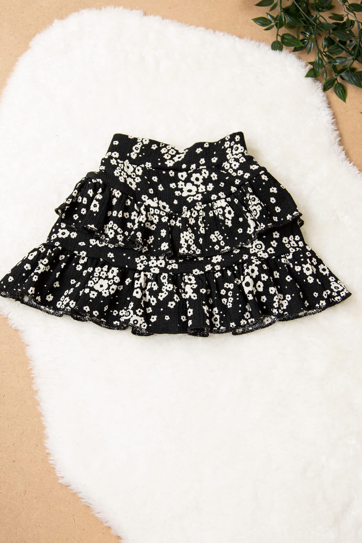 Minimal Desen Şort Etek-BeyazÇiçekli