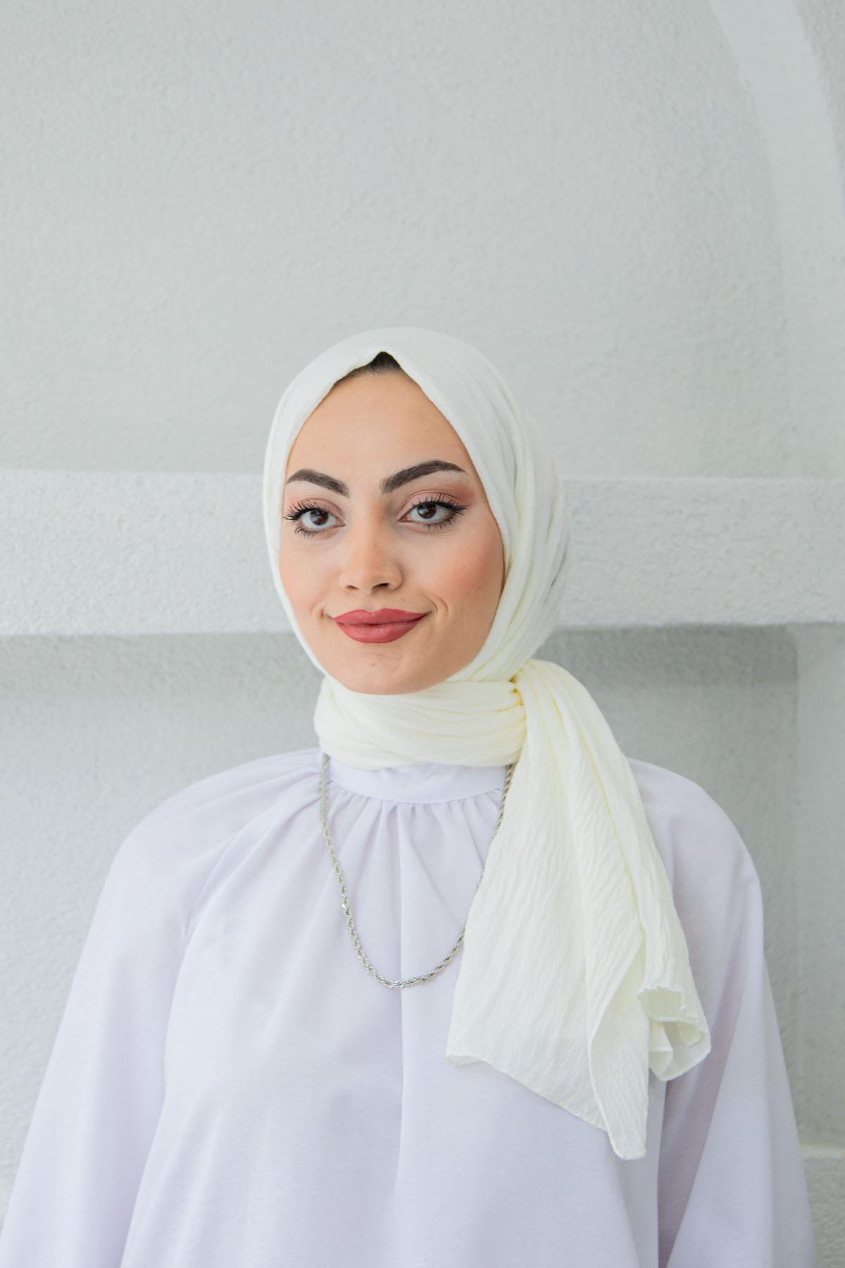 Mio Bürümcük Tesettür Şal Modeli-Beyaz