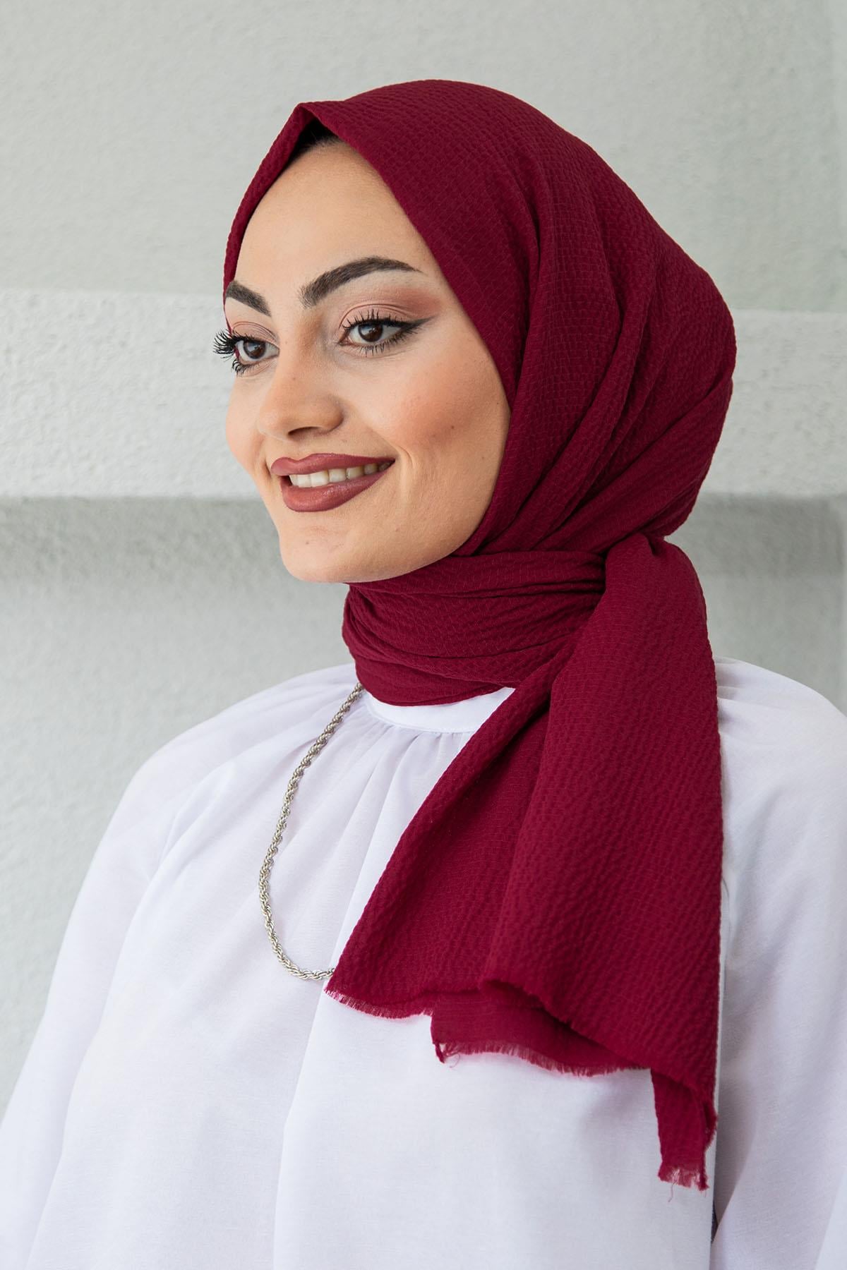Mio Bürümcük Tesettür Şal Modeli-Bordo
