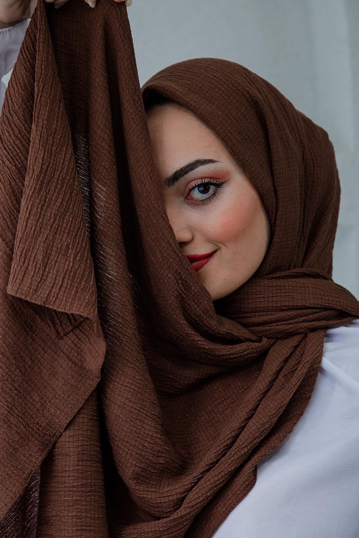 Mio Bürümcük Tesettür Şal Modeli-KahveRengi