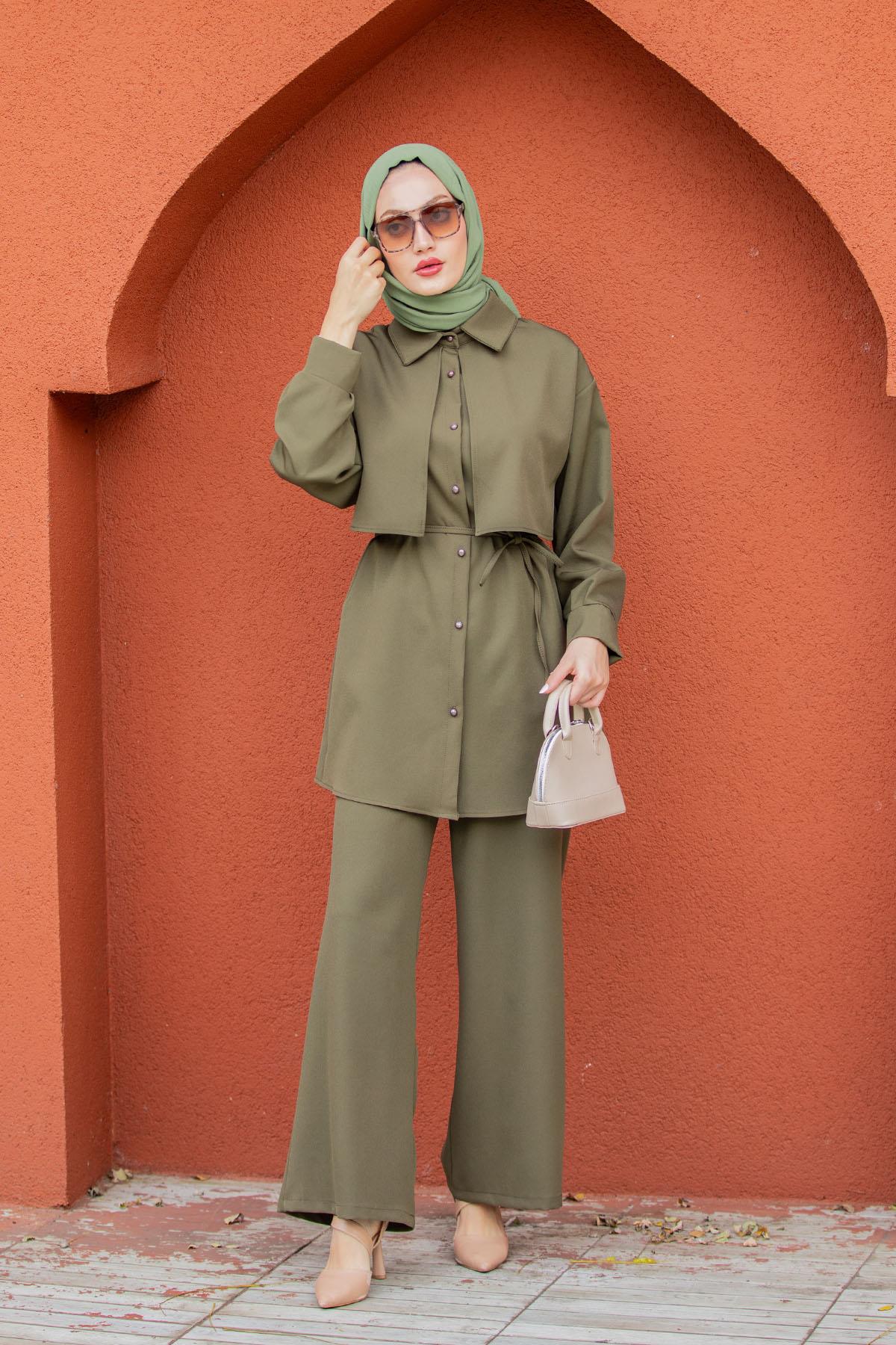 Mist Krep Tunik Pantolon Takım-Haki