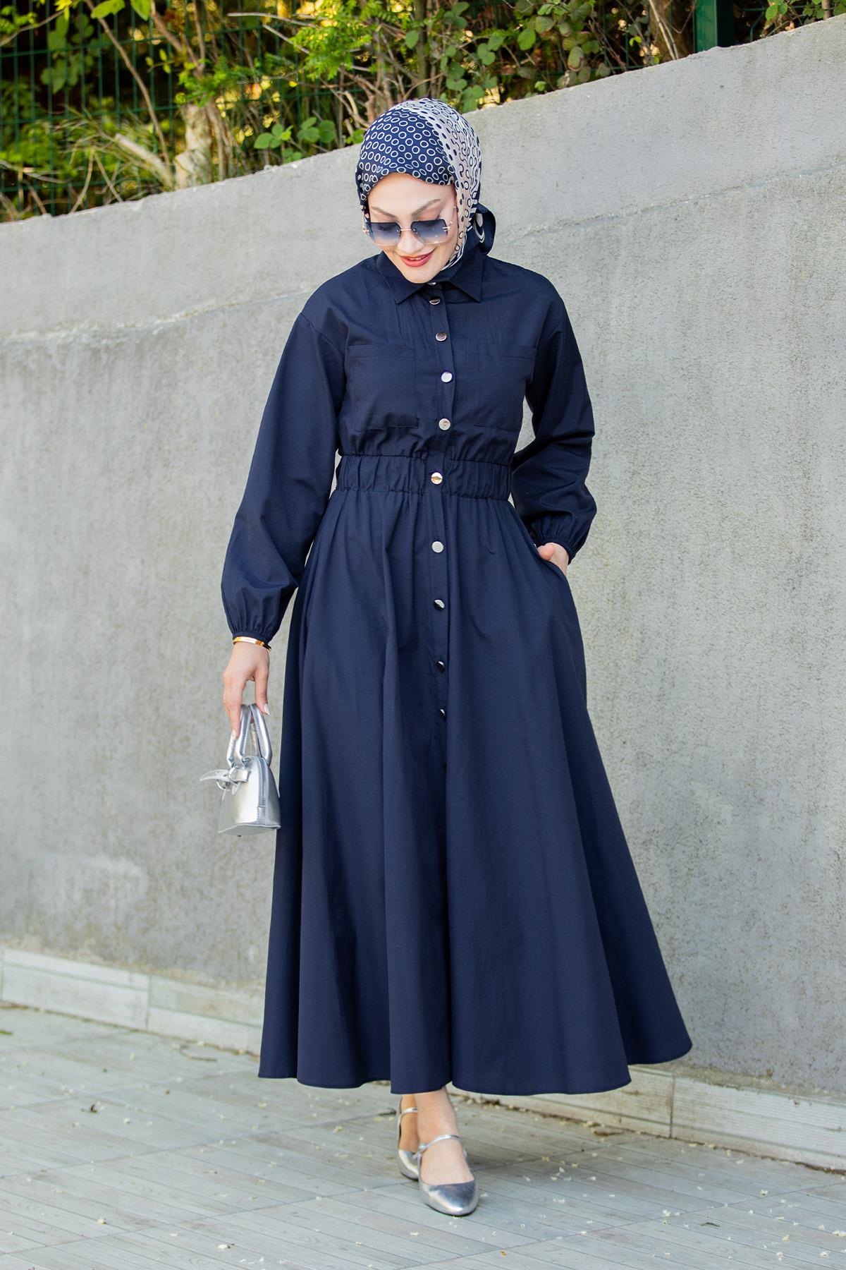 Nil Boydan Düğmeli Pamuk Cotton Elbise-Laci