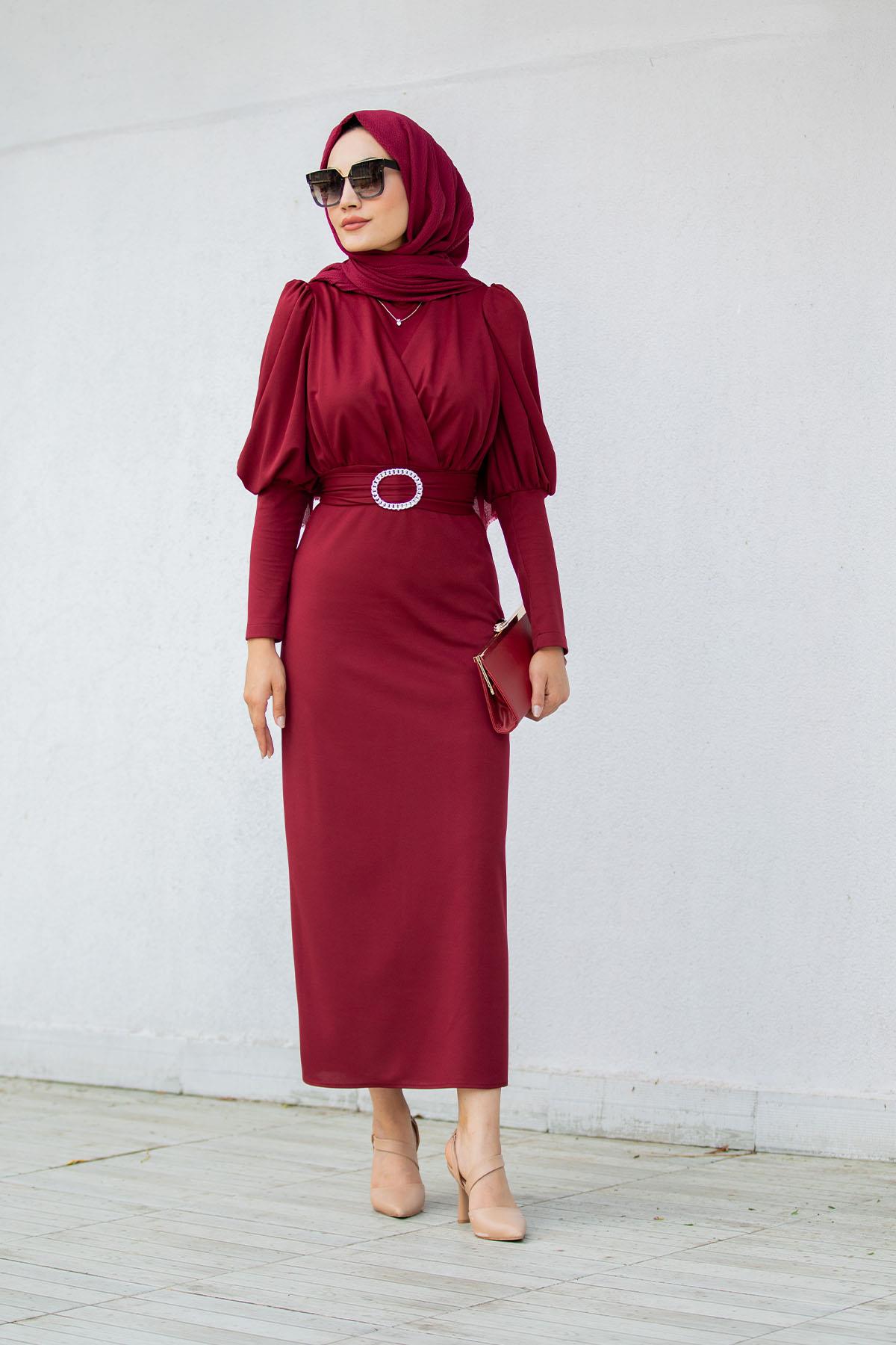 Nilly Özel Gün Elbisesi-Bordo